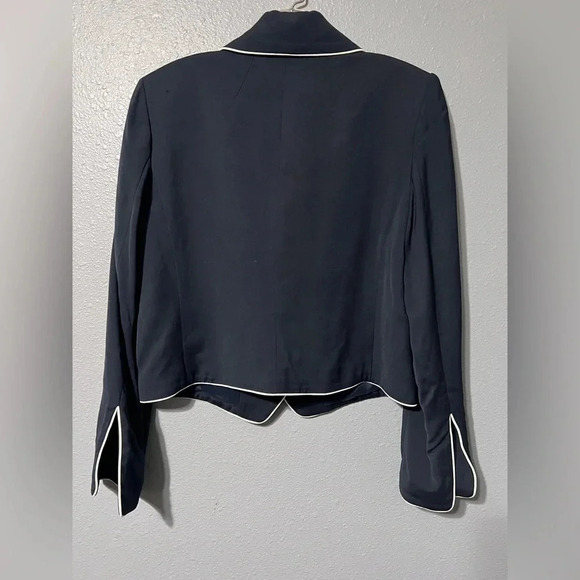 Frame Women’s Piped Cropped Blazer Jacket Navy / White Sz 8 NWT Lined - Picture 6 of 8